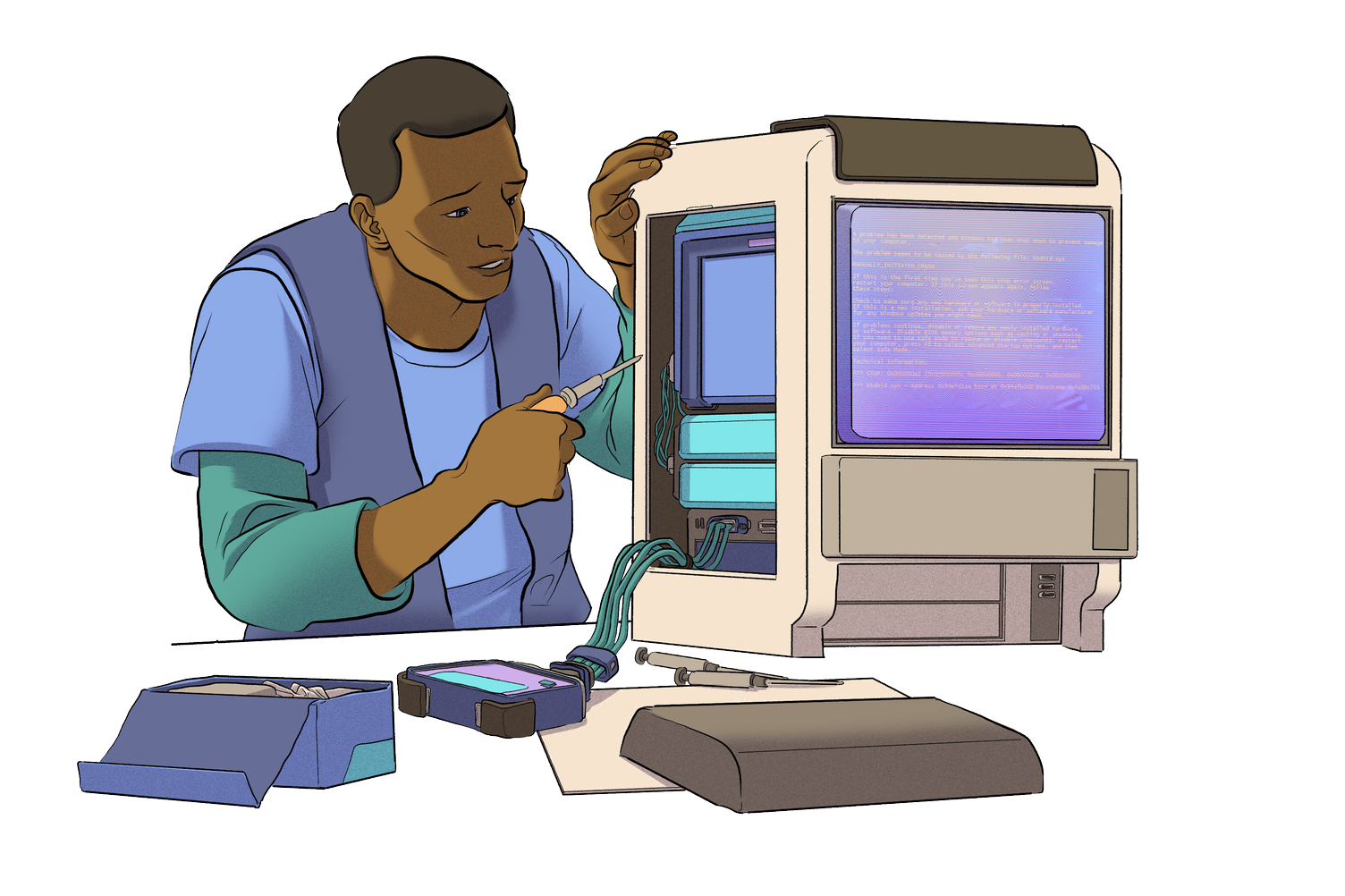 Illustration of a person working on a computer.